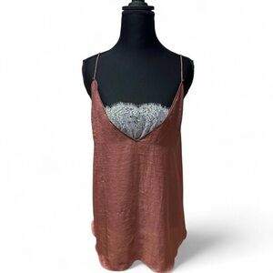 Intimately Free People Satin Lace Cami Top Dusty Rose Y2K Coquette Slip Tank M